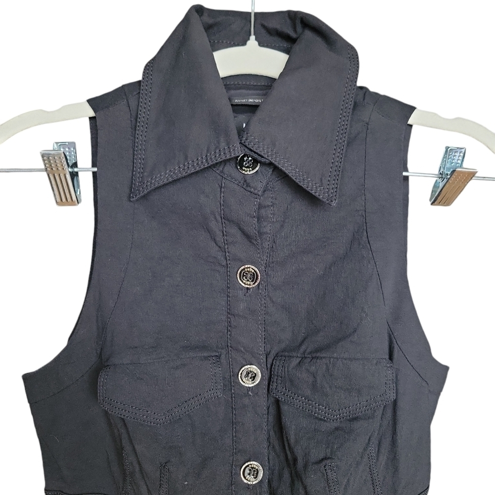 Bebe Black Denim Vest- Missing Belt Women's Size M - Picture 3 of 5